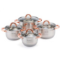 Garnki stalowe 16/18/20/24 cm zestaw 8 elementowy Elitehoff E 4611 uchwyty Rose Gold indukcja gaz