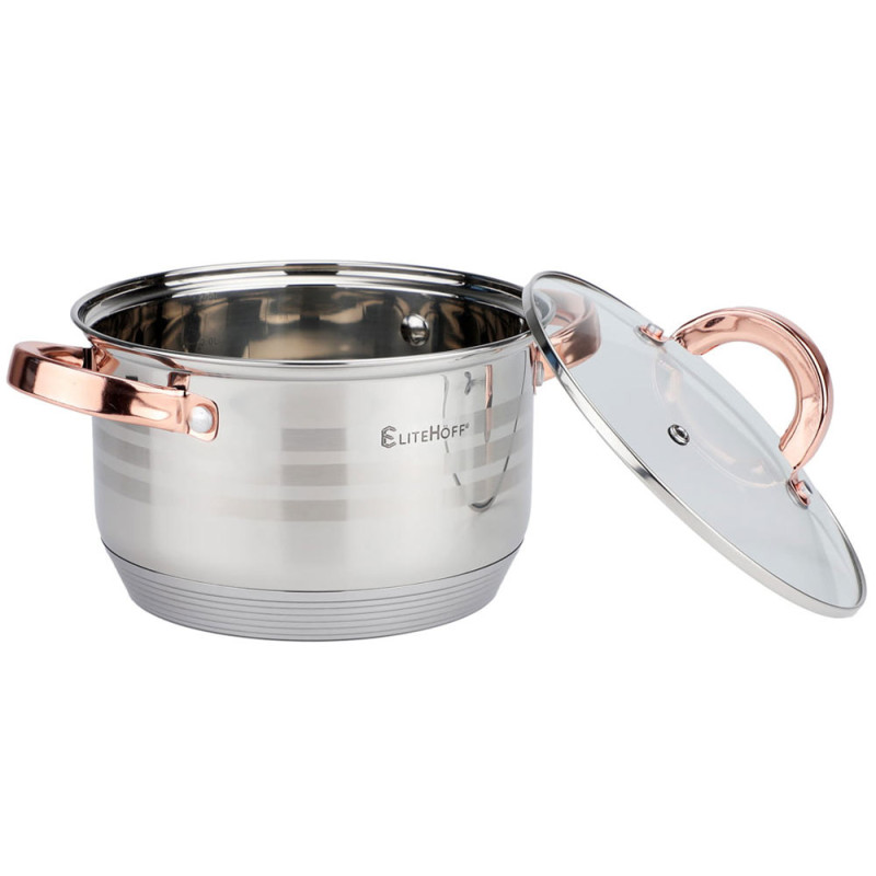 Garnki stalowe 16/18/20/24 cm zestaw 8 elementowy Elitehoff E 4611 uchwyty Rose Gold indukcja gaz