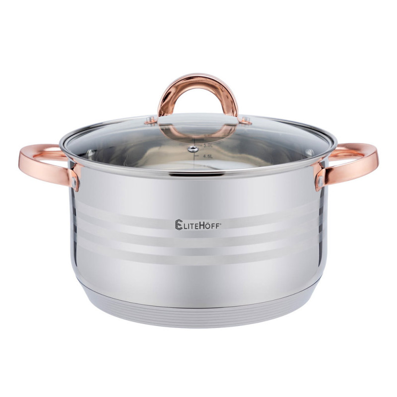 Garnki stalowe 16/18/20/24 cm zestaw 8 elementowy Elitehoff E 4611 uchwyty Rose Gold indukcja gaz