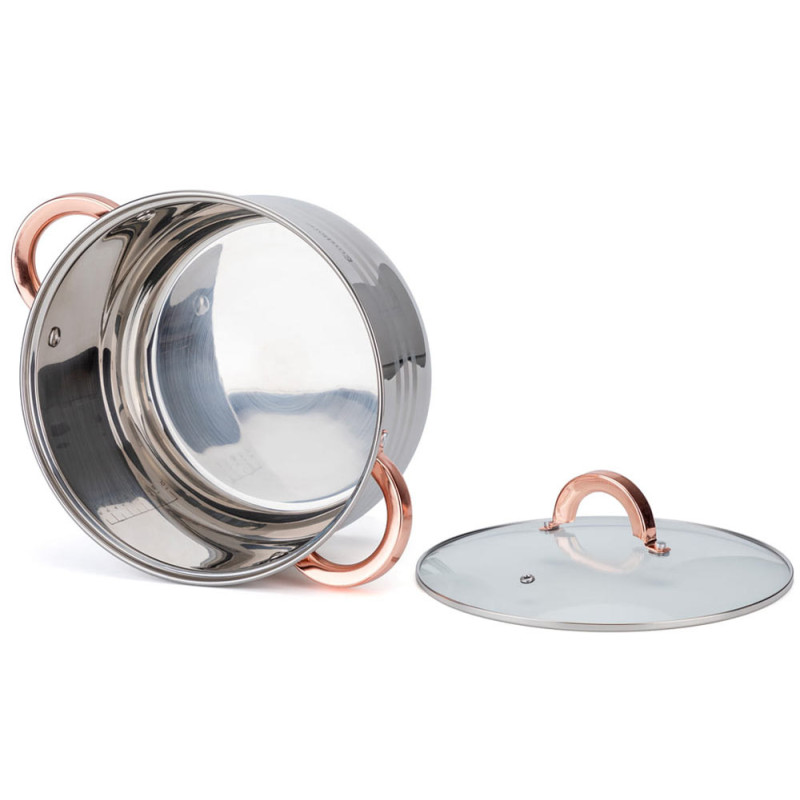 Garnki stalowe 16/18/20/24 cm zestaw 8 elementowy Elitehoff E 4611 uchwyty Rose Gold indukcja gaz