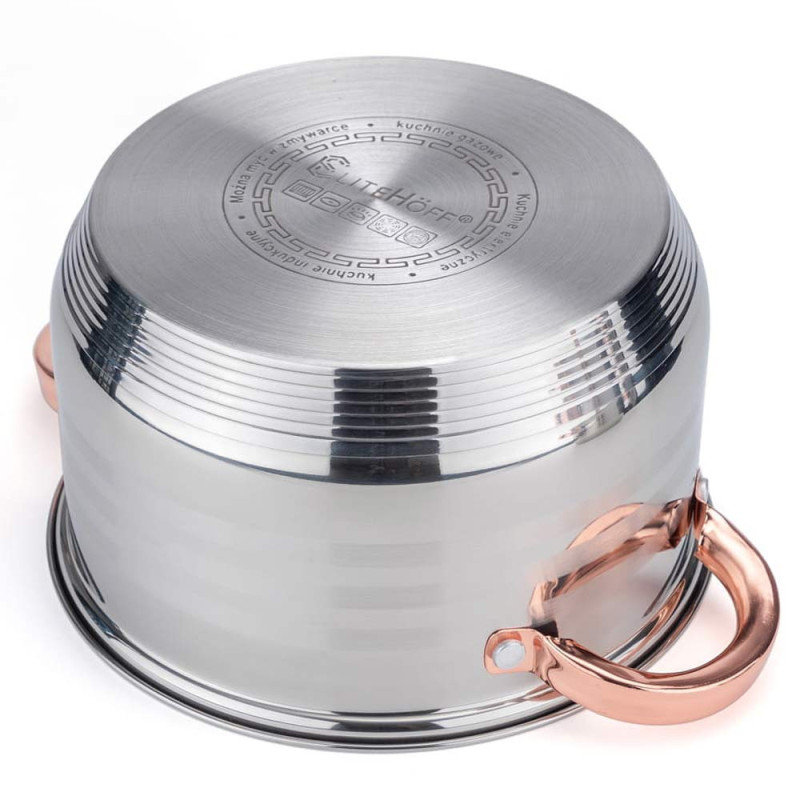 Garnki stalowe 16/18/20/24 cm zestaw 8 elementowy Elitehoff E 4611 uchwyty Rose Gold indukcja gaz