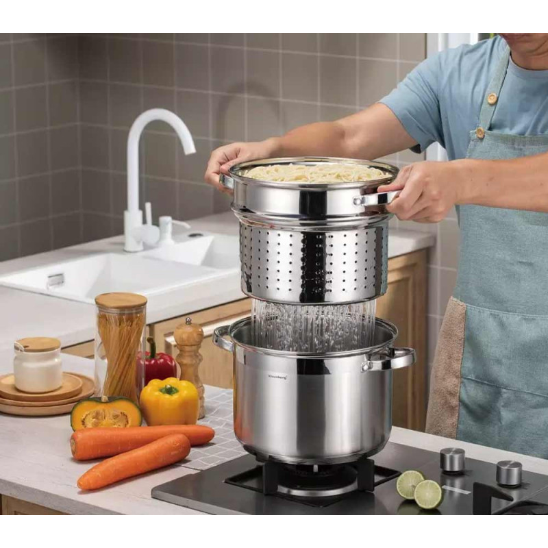 Garnek z wkładem do gotowania makaronu 7,5 l stalowy 24cm Klausberg KB 7738