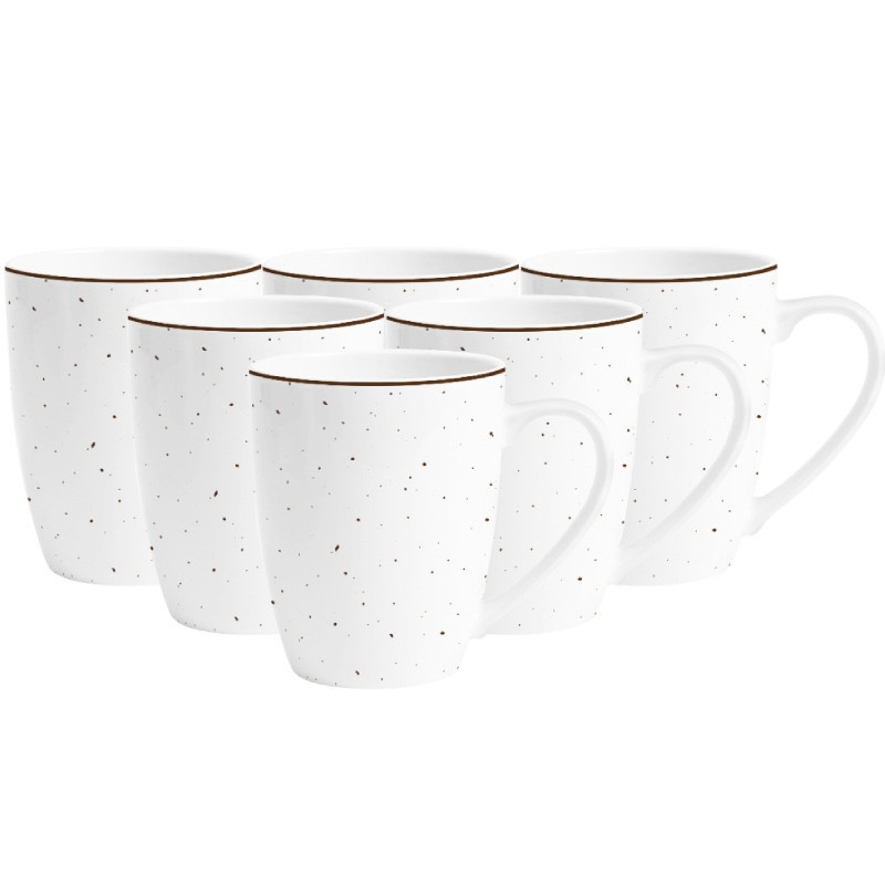 Serwis obiadowy porcelanowy MG Home Gemma 24 elementy zestaw talerzy kubków dla 6 osób biały nakrapiany