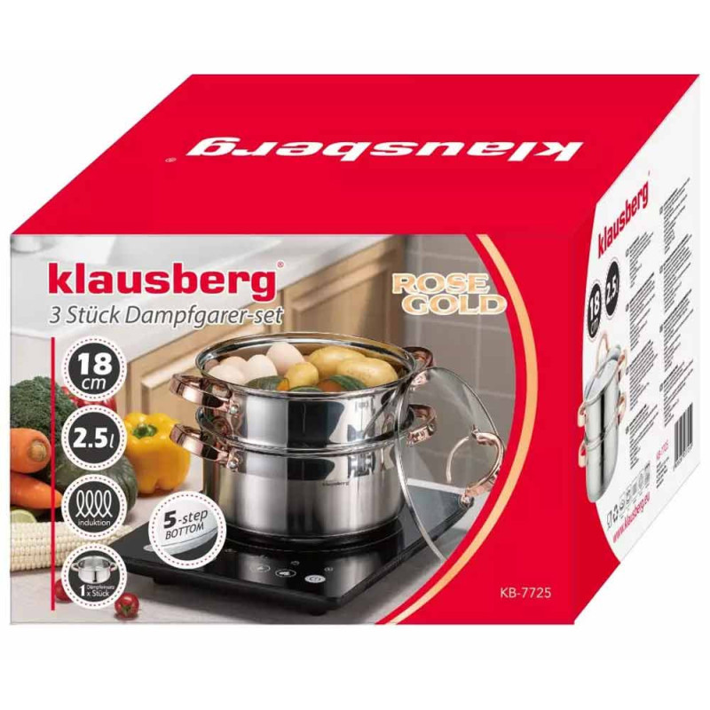 Garnek do gotowania na parze 2.5 l  parowar 18 cm stalowy 3 elementy  Klausberg KB 7725