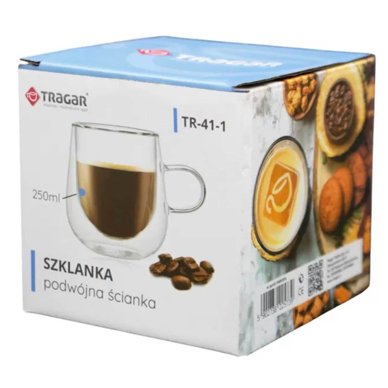 Szklanka termiczna 250 ml z podwójnymi ściankami do kawy herbaty Tragar TR-41-1