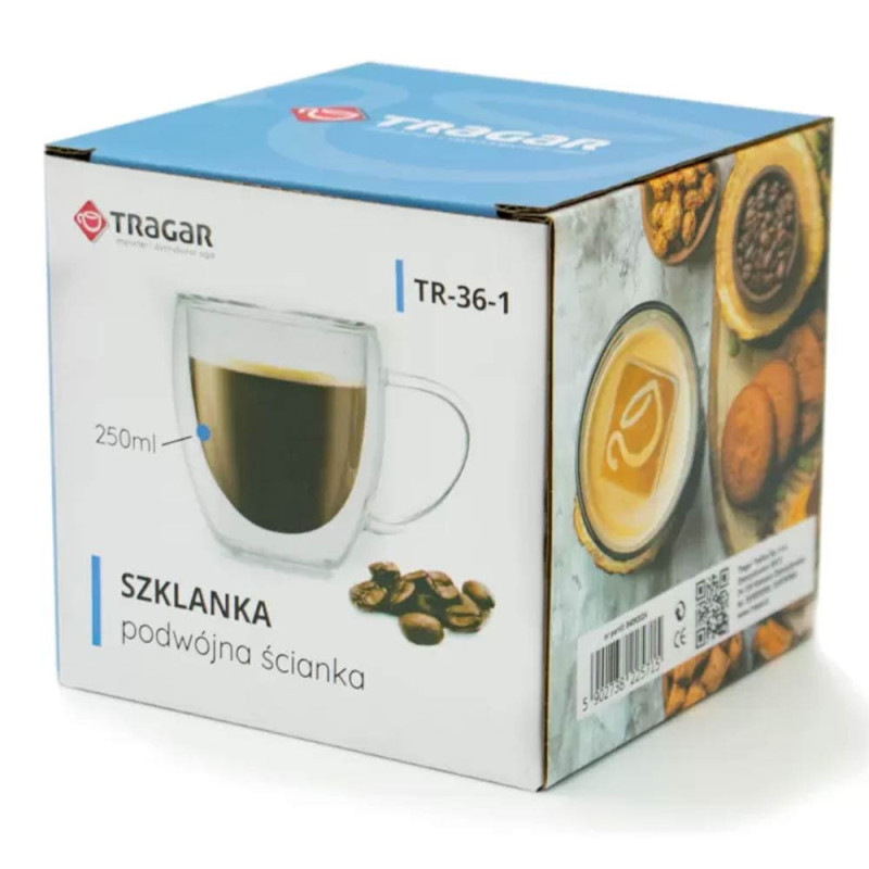 Szklanka termiczna 250 ml z podwójnymi ściankami do kawy herbaty Tragar TR-36-1