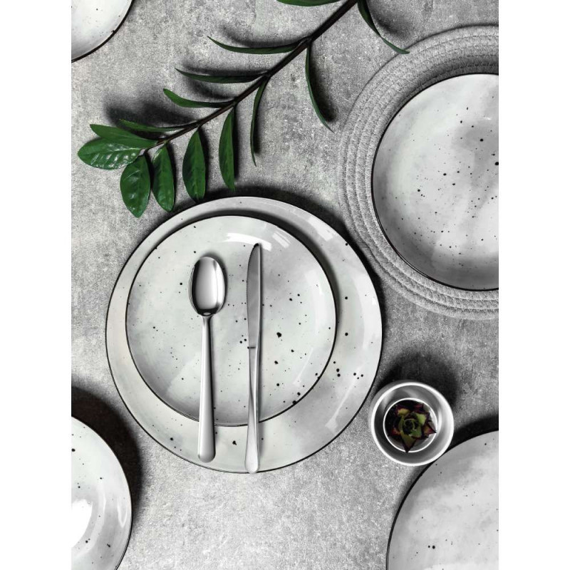 Serwis obiadowy porcelanowy MG Home Antico 24 elementy zestaw talerzy kubków dla 6 osób szary nakrapiany