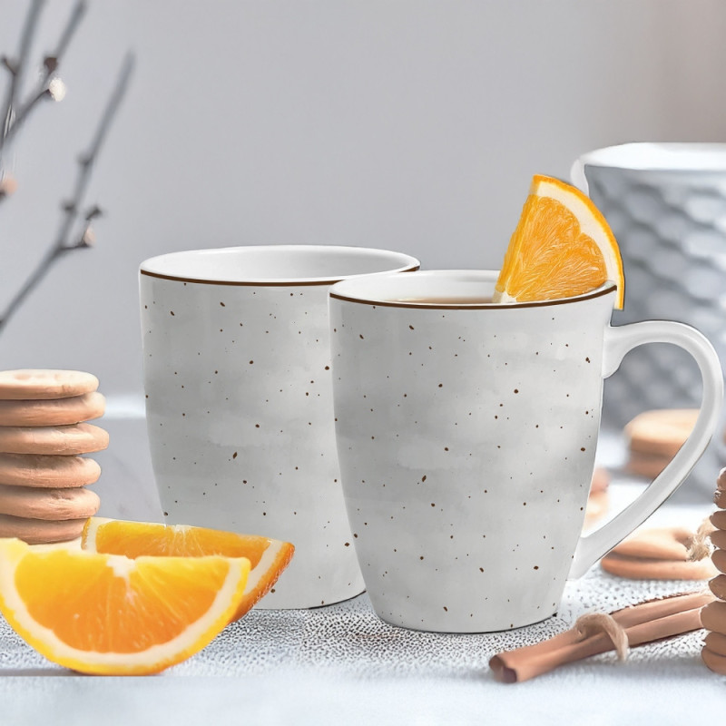 Serwis obiadowy porcelanowy MG Home Antico 24 elementy zestaw talerzy kubków dla 6 osób szary nakrapiany