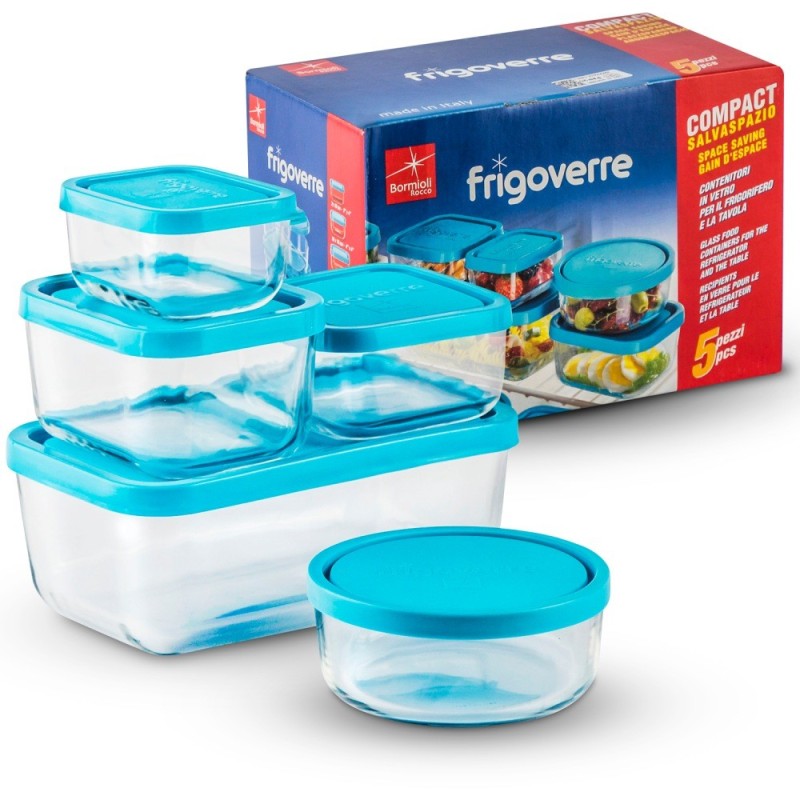 Pojemniki szklane zestaw 5 sztuk lunchbox Bormiolli Rocco Frigoverre żaroodporne hermetyczne