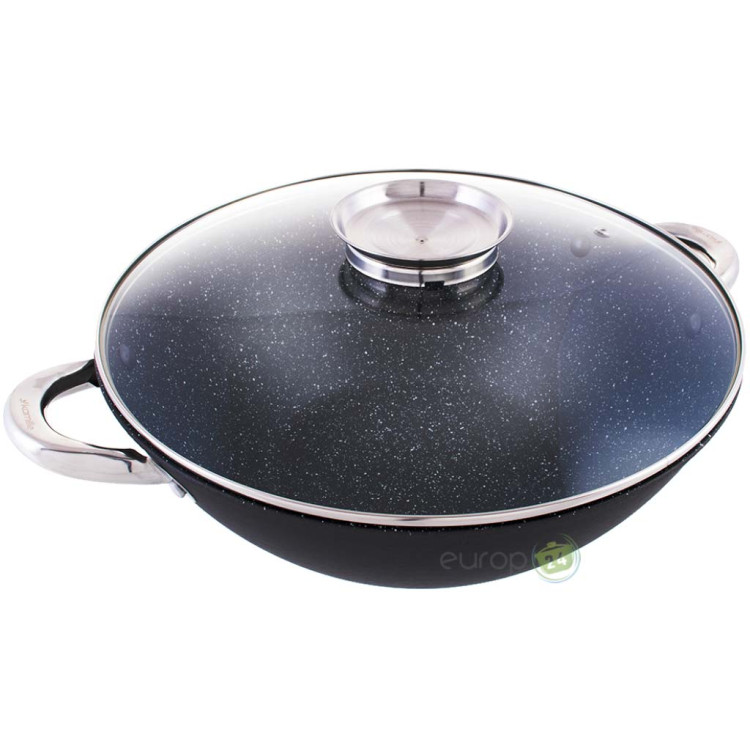 Patelnia wok indukcja/gaz Kamille 4806MR żeliwna 28cm z pokrywką i sztućcami Patelnia wok indukcja/gaz Kamille 4806MR żeliwna 28cm z pokrywką i sztućcami