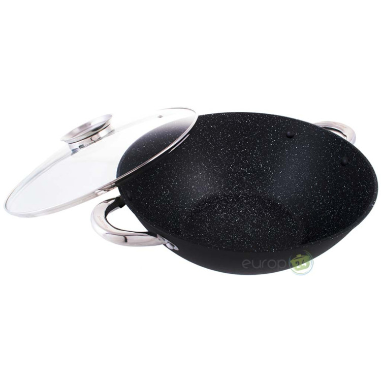 Patelnia wok indukcja/gaz Kamille 4806MR żeliwna 28cm z pokrywką i sztućcami Patelnia wok indukcja/gaz Kamille 4806MR żeliwna 28cm z pokrywką i sztućcami