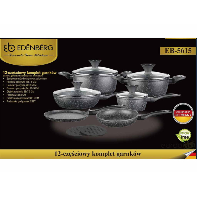 Garnki marmurowe Edenberg EB 5615 Indukcja zestaw garnków