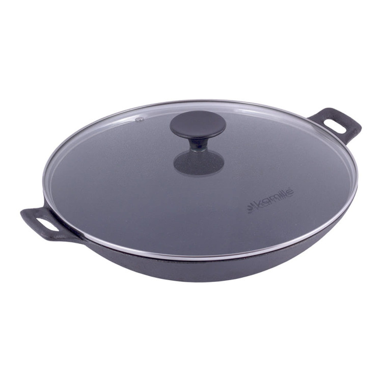 Wok żeliwny z pokrywką Kamille KM 4814V na indukcję 30 cm Big Wok żeliwny z pokrywką Kamille KM 4814V na indukcję 30 cm Big