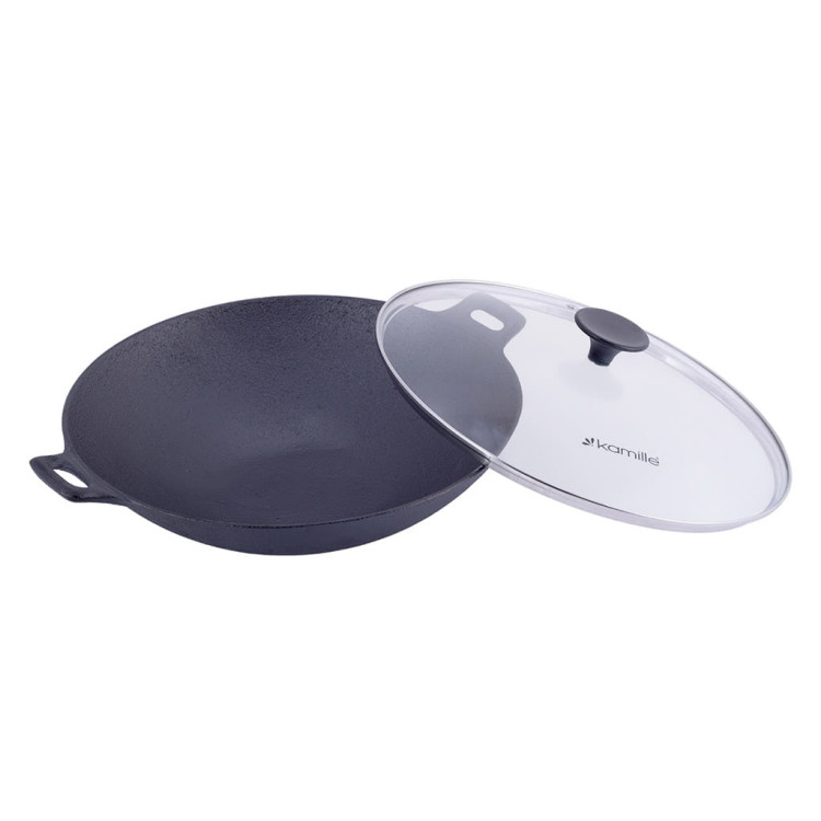 Wok żeliwny z pokrywką Kamille KM 4814V na indukcję 30 cm Big Wok żeliwny z pokrywką Kamille KM 4814V na indukcję 30 cm Big