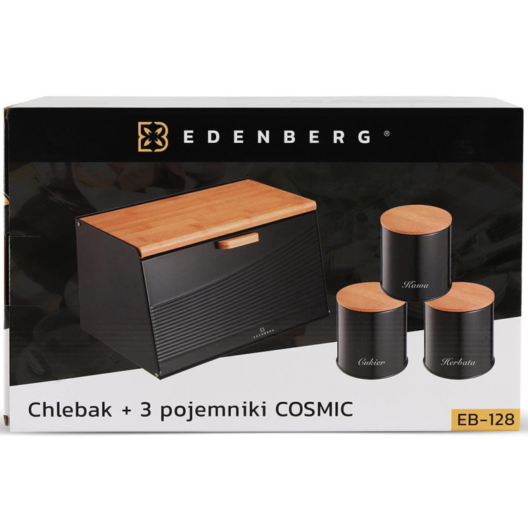 Chlebak metalowy Edenberg EB 128 czarny pojemnik na pieczywo drewniana pokrywa w zestawie z pojemnikami Chlebak metalowy Edenberg EB 128 czarny pojemnik na pieczywo drewniana pokrywa w zestawie z pojemnikami