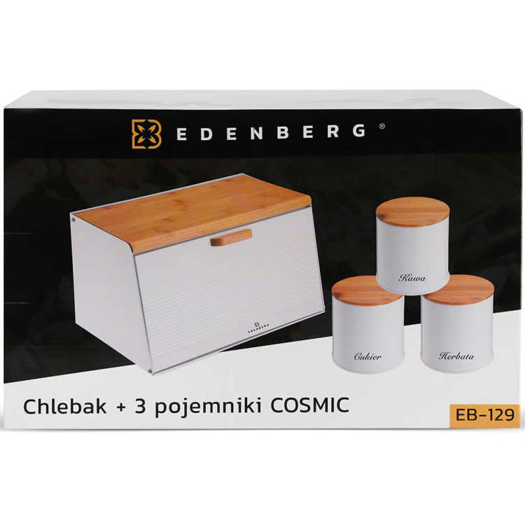 Chlebak metalowy Edenberg EB 129 biały pojemnik na pieczywo drewniana pokrywa w zestawie z pojemnikami Chlebak metalowy Edenberg EB 129 biały pojemnik na pieczywo drewniana pokrywa w zestawie z pojemnikami