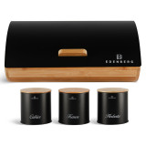 Chlebak drewniany Krisberg KR 2623 czarny pojemnik na pieczywo metalowa pokrywa w zestawie z pojemnikami