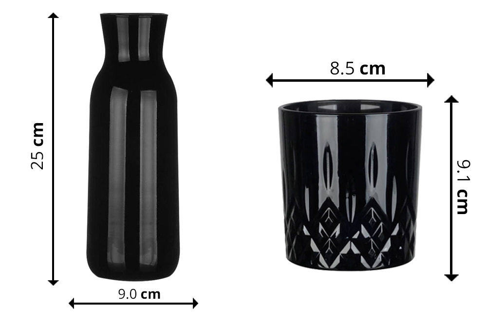 Zestaw do whisky czarna karafka szklana 1000 ml + 6 niskich czarnych szklanek 280 ml