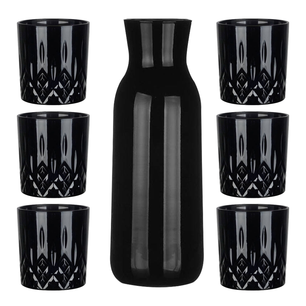 Zestaw do whisky czarna karafka szklana 1000 ml + 6 niskich czarnych szklanek 280 ml