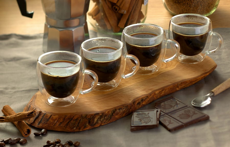 zklanki termiczne z uchem RENZA do kawy 90ml latte komplet 4 szt szklanek