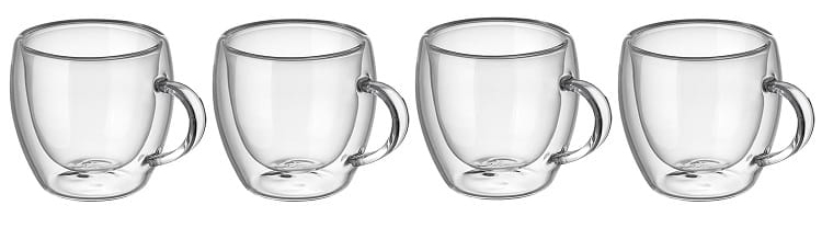 zklanki termiczne z uchem RENZA do kawy 90ml latte komplet 4 szt szklanek