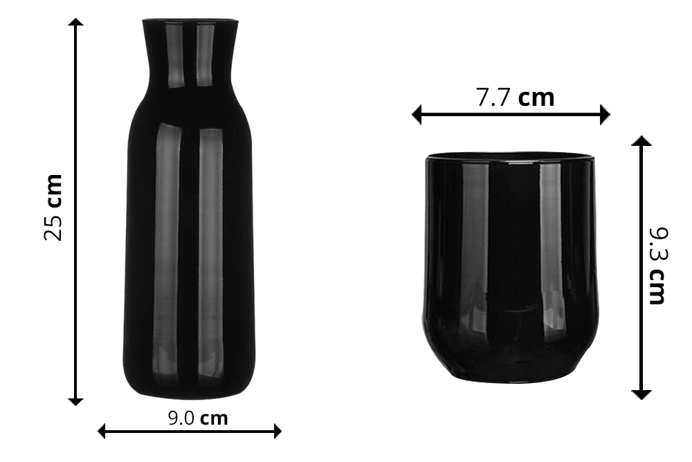 Zestaw czarna karafka szklana 1000 ml + 6 czarnych niskich szklanek 300 ml Glasmark