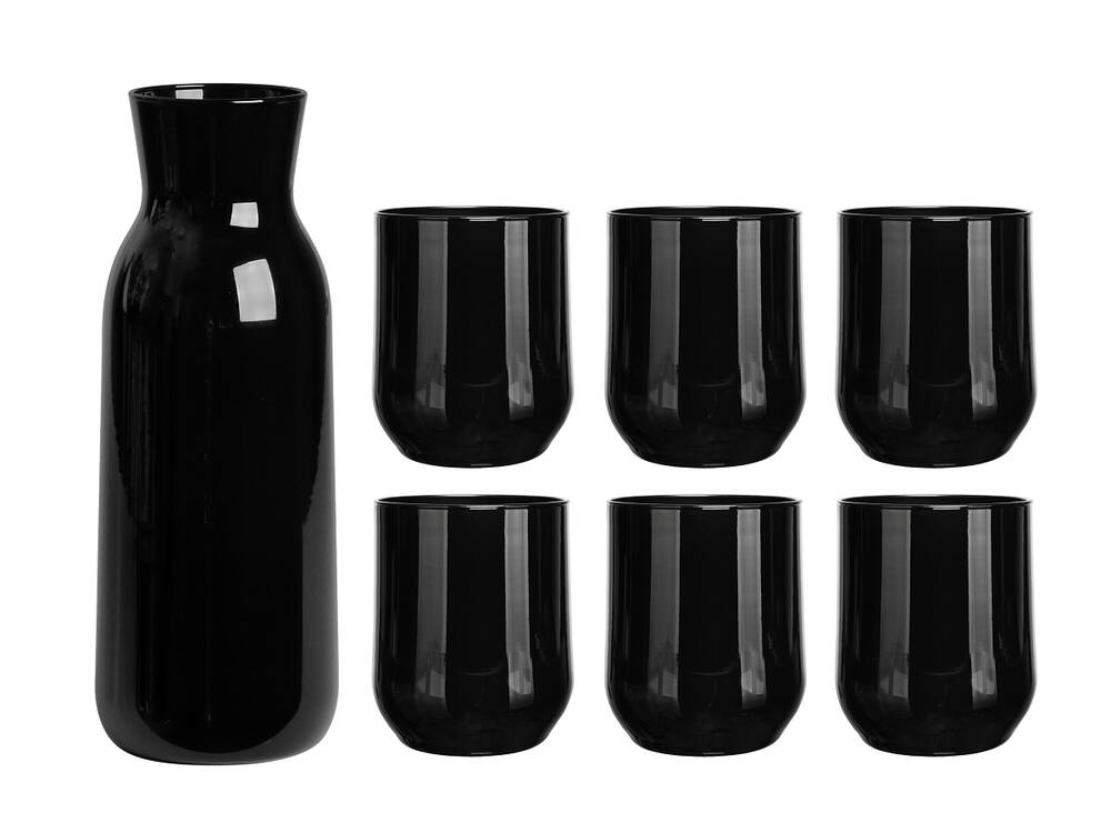 Zestaw czarna karafka szklana 1000 ml + 6 czarnych niskich szklanek 300 ml Glasmark
