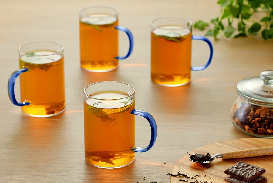 Zestaw szklanek żaroodpornych RENZA 4x 300ml z granatową rączką MGHOME