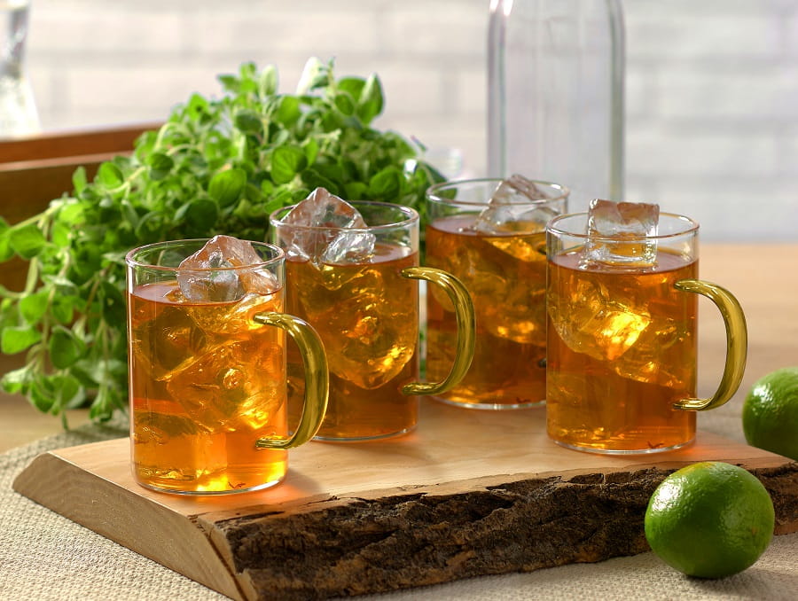 Zestaw szklanek żaroodpornych RENZA 4x 300ml z musztardową rączką MGHOME