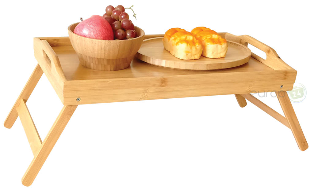Mini stolik bambusowy ze składanymi nogami Kinghoff KH 1502 taca śniadaniowa do łóżka