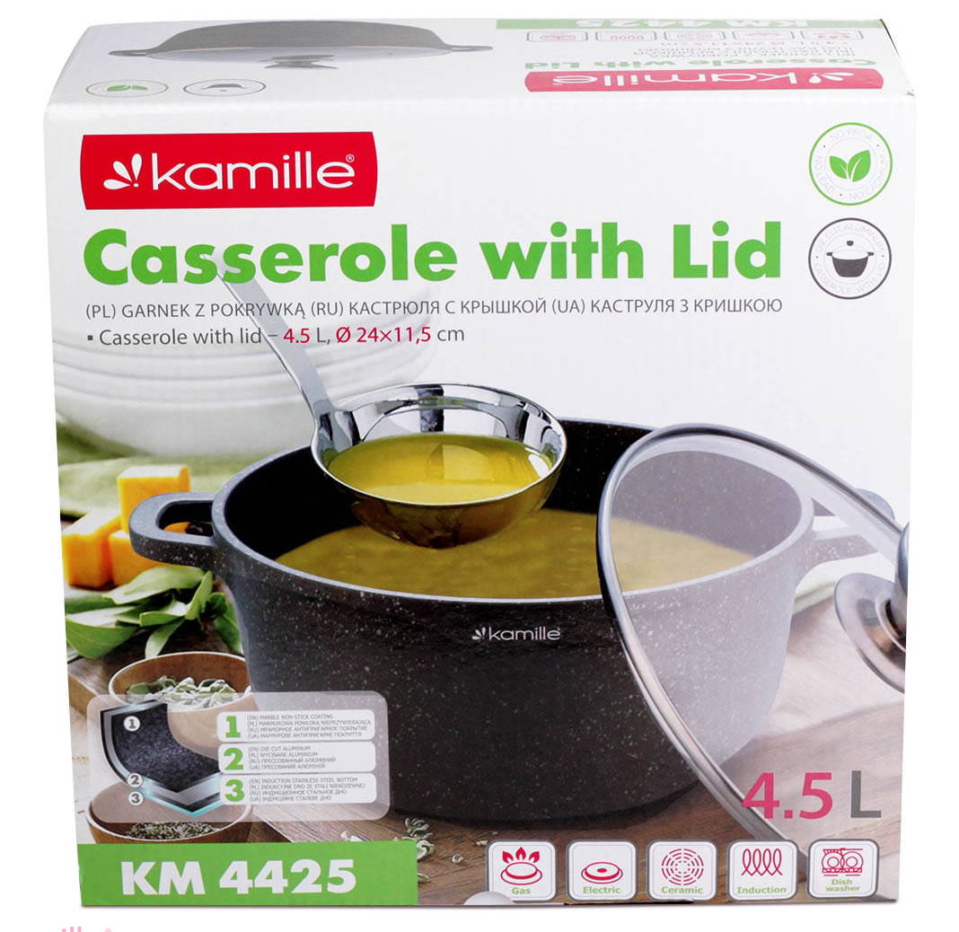 Garnek granitowy 24cm z pokrywką 4.5 L Kamille 4425