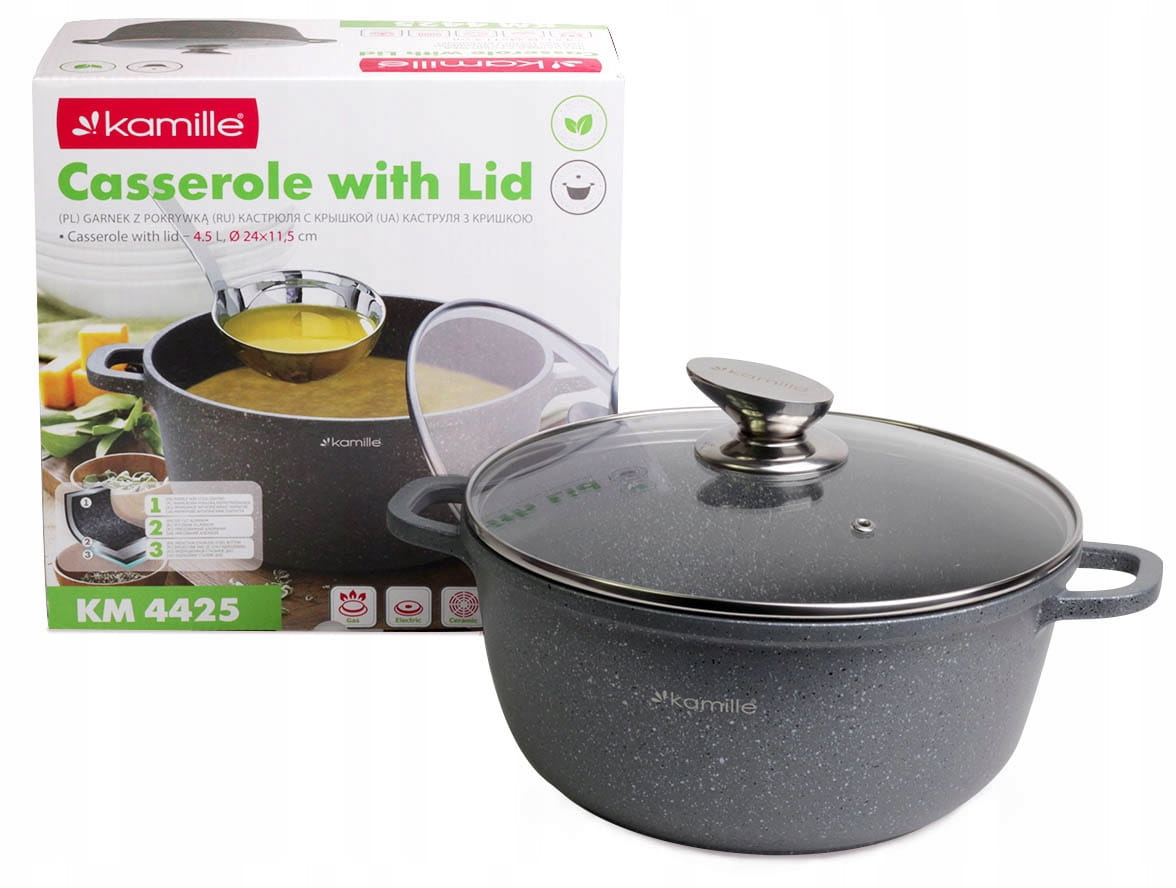 Garnek granitowy 24cm z pokrywką 4.5 L Kamille 4425