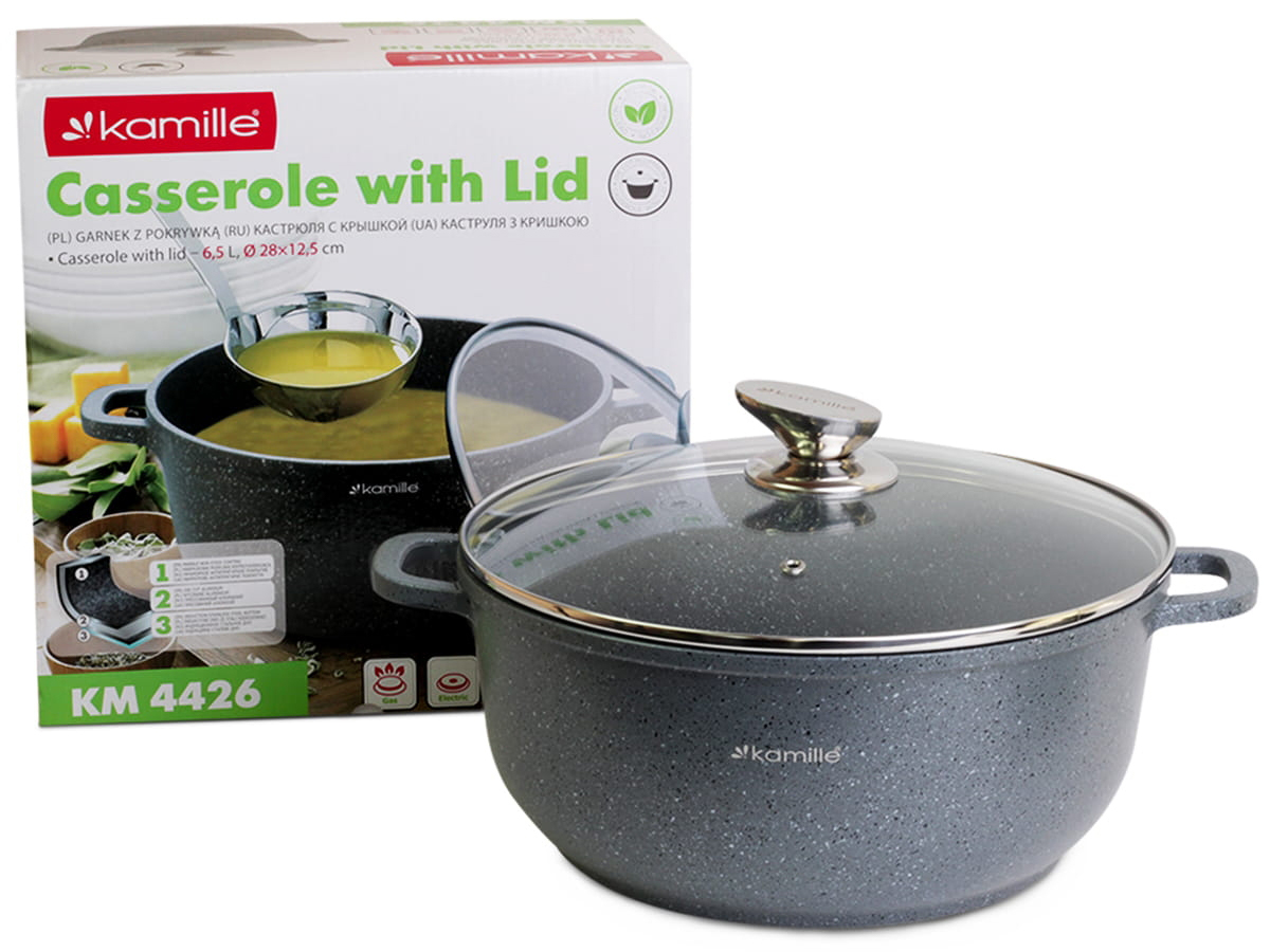 Garnek granitowy 28cm z pokrywką 6.5 L Kamille 4426
