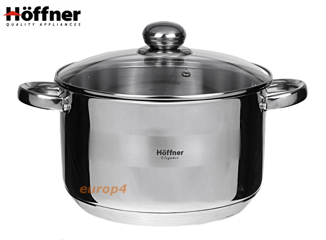 Garnek z grubym dnem ze stali z pokrywką Hoffner HF 4495 15 L GAZ INDUKCJA