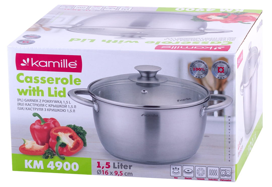 Garnek ze stali nierdzewnej 1.5L z pokrywką 16cm Kamille KM 4900