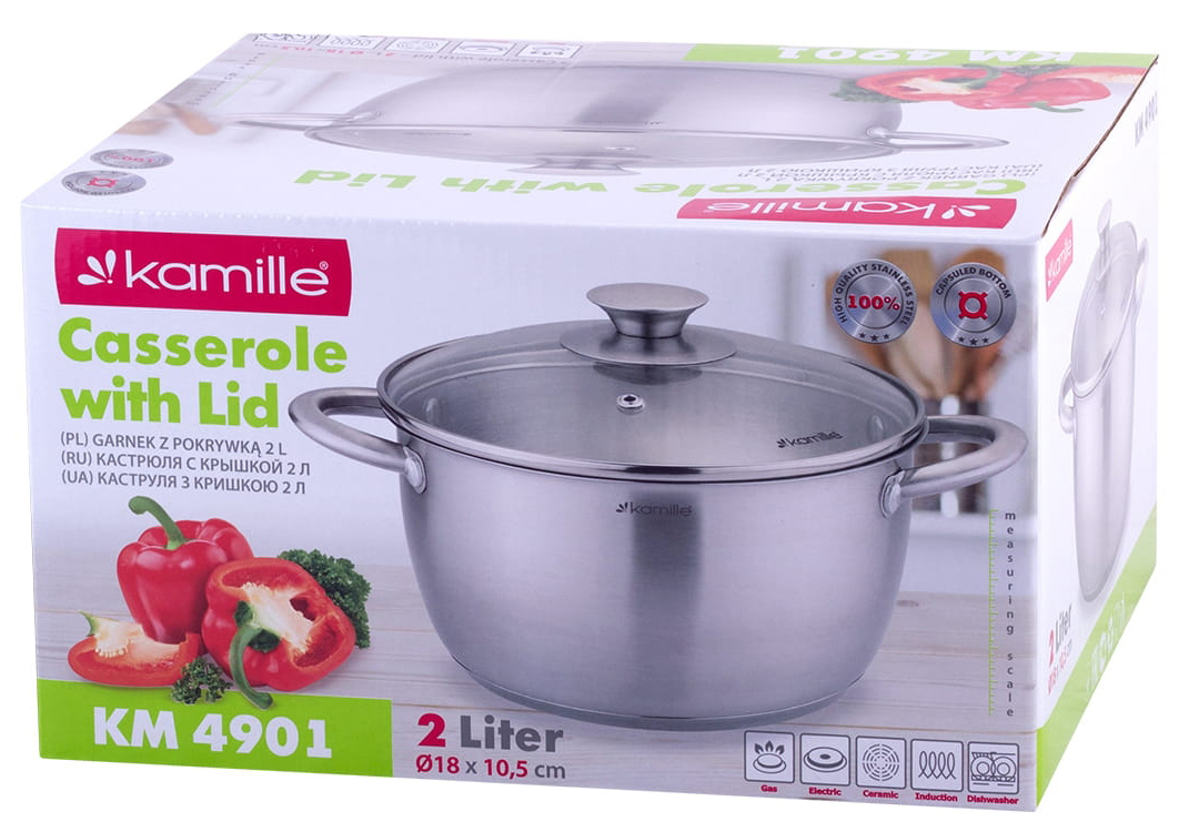 Garnek ze stali nierdzewnej 2L z pokrywką 18cm Kamille KM 4901