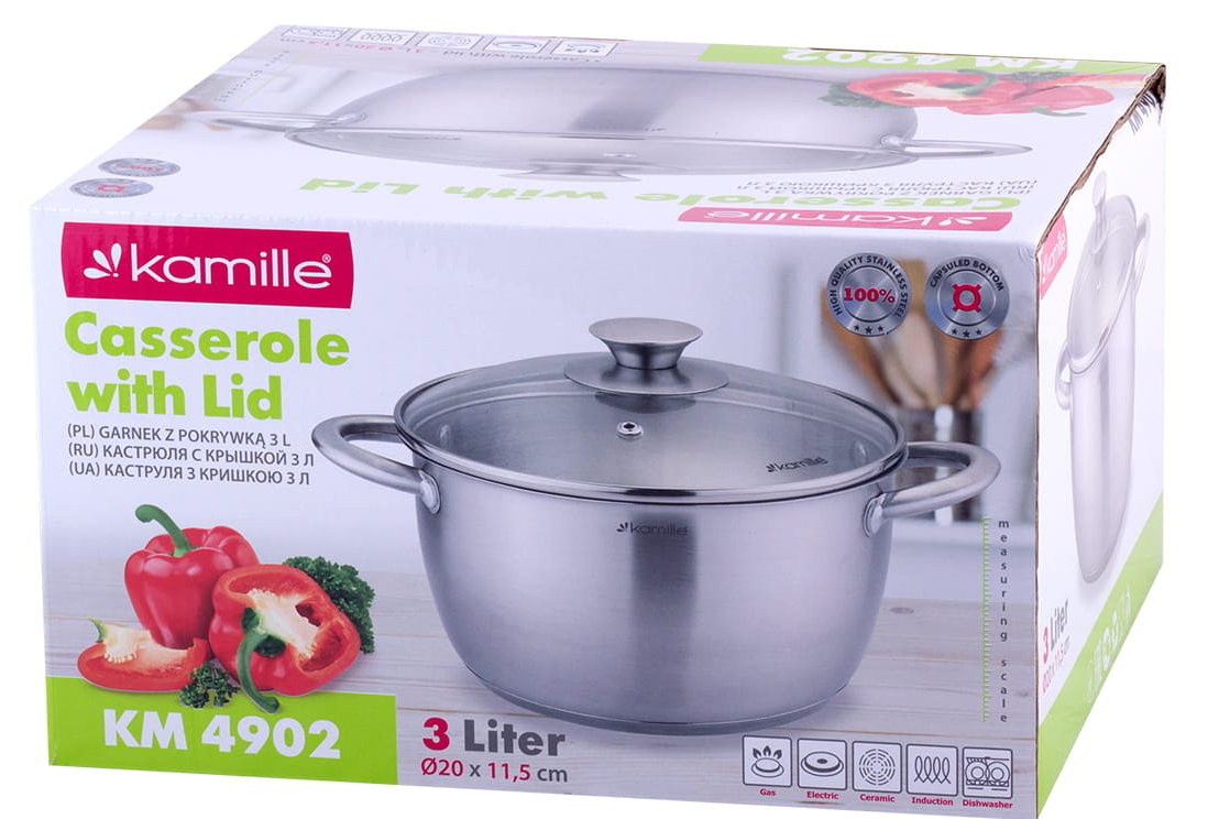 Garnek ze stali nierdzewnej 3L z pokrywką 20cm Kamille KM 4902