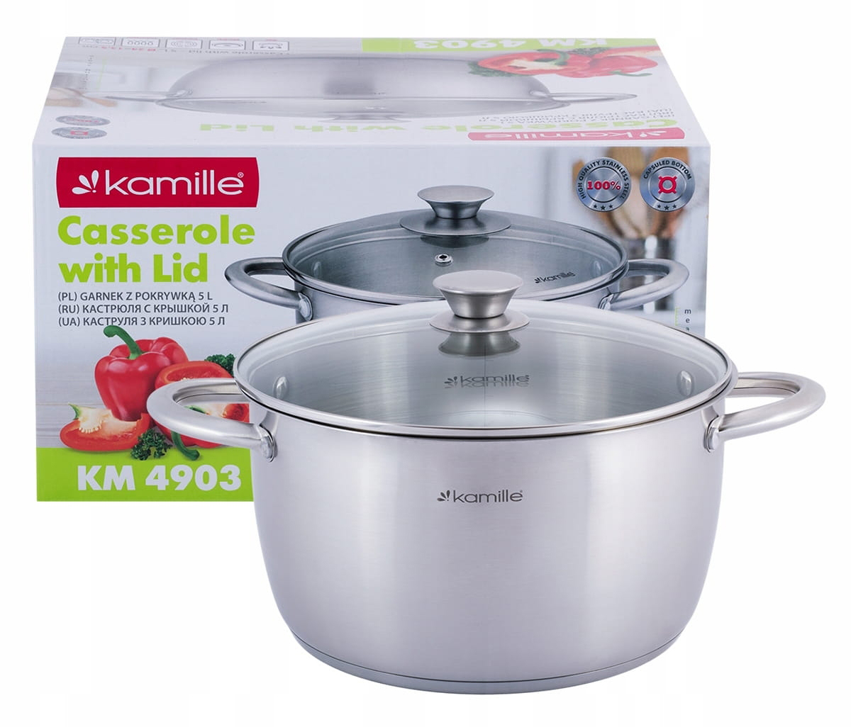 Garnek ze stali nierdzewnej 2L z pokrywką 18cm Kamille KM 4901