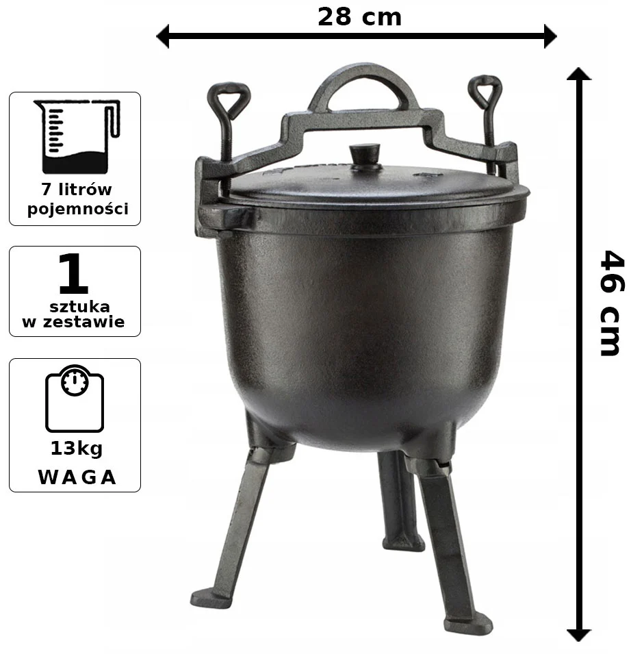 Garnek żeliwny Kinghoff KH 2232 kociołek myśliwksi 7 l nowy model + gratis