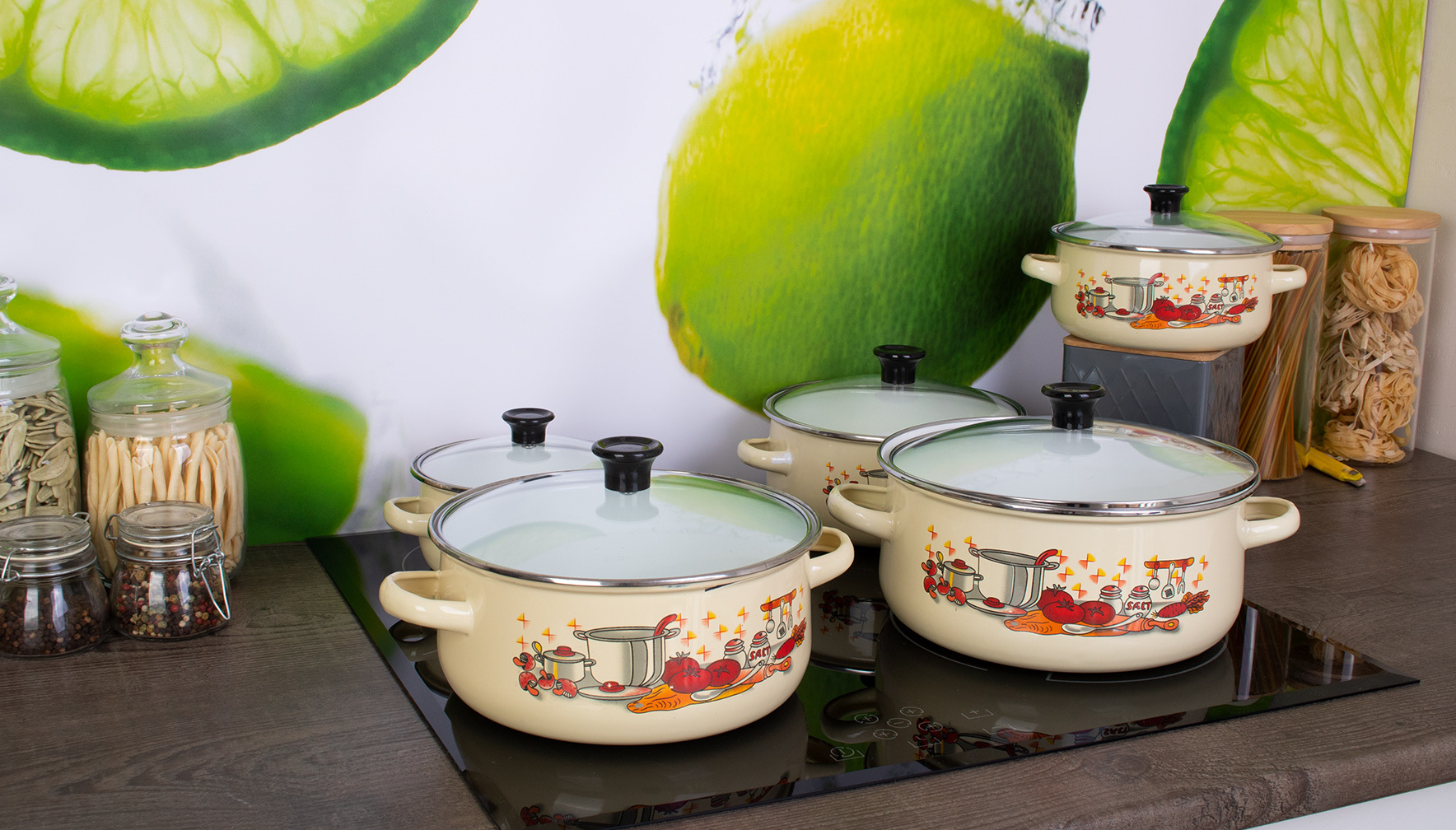Garnki emaliowane Klausberg KB 7170 zestaw garnków emaliowane garnek GAZ emalia Cream