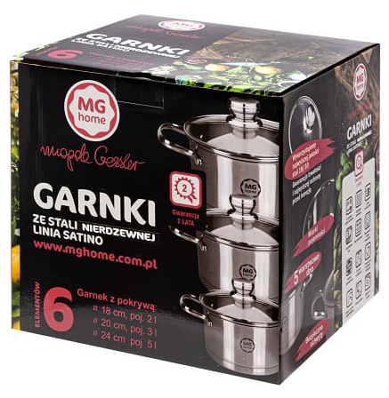 Garnki ze stali nierdzewnej zestaw garnków 6 elem MG HOME STILO