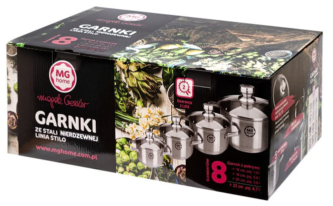 Garnki ze stali nierdzewnej zestaw garnków 8 elem MG HOME STILO