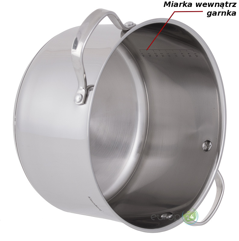 Komplet garnków stalowych Garnki Klausberg KB 7215 - wnętrze z miarką