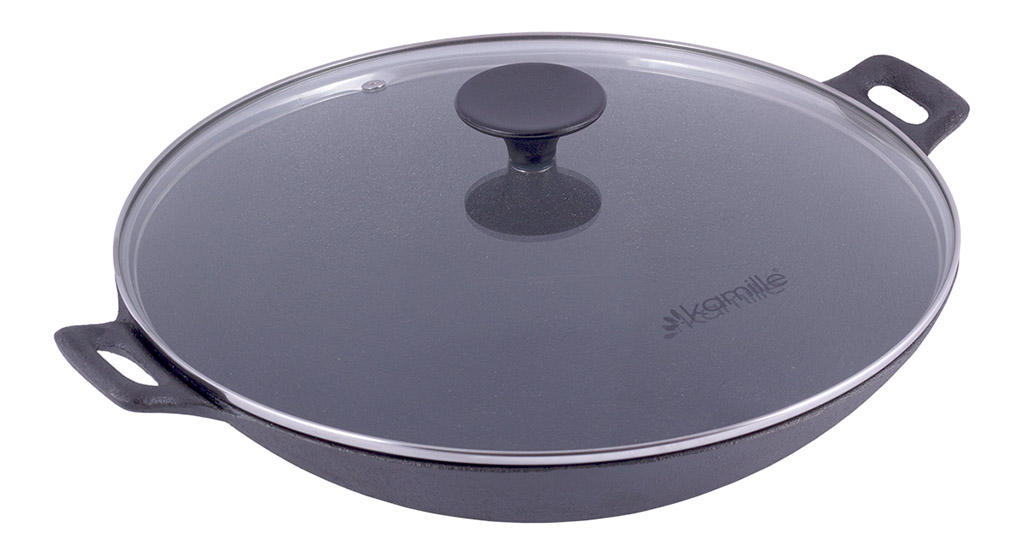 Żeliwny wok z pokrywką Kamille KM 4814V